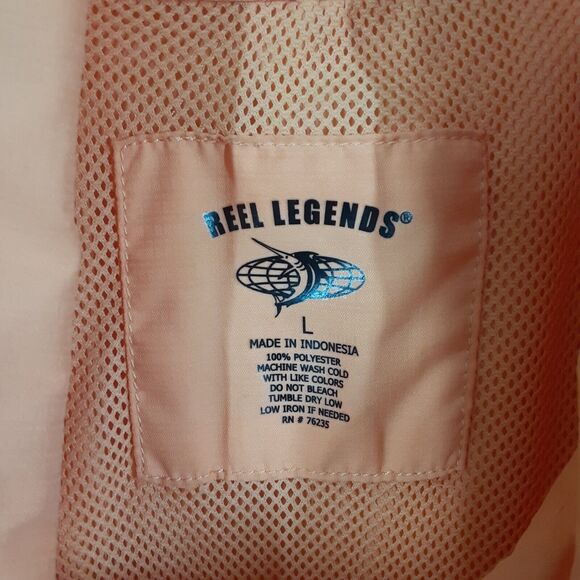 Reel Legends Adult Mens L Orange Vented Short Sleeve Vented Fishing Shirt Camp - Picture 4 of 9